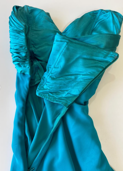 Élégante robe de bal bleue fourreau en mousseline, robe de soirée longue DP08211