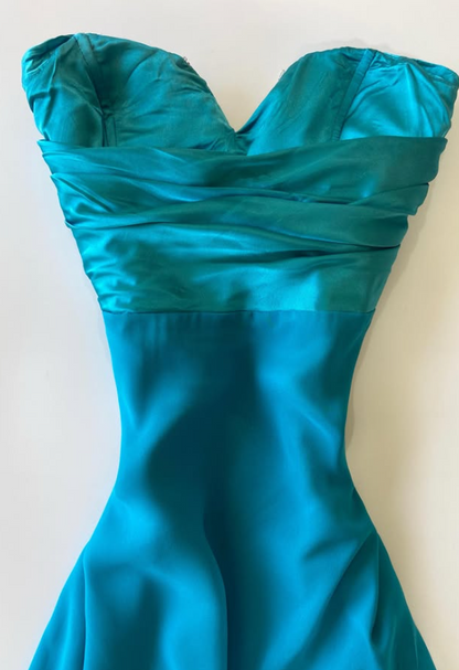 Élégante robe de bal bleue fourreau en mousseline, robe de soirée longue DP08211