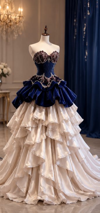 Élégante robe de bal bleu marine en satin, coupe trapèze, longue robe de soirée DP08215
