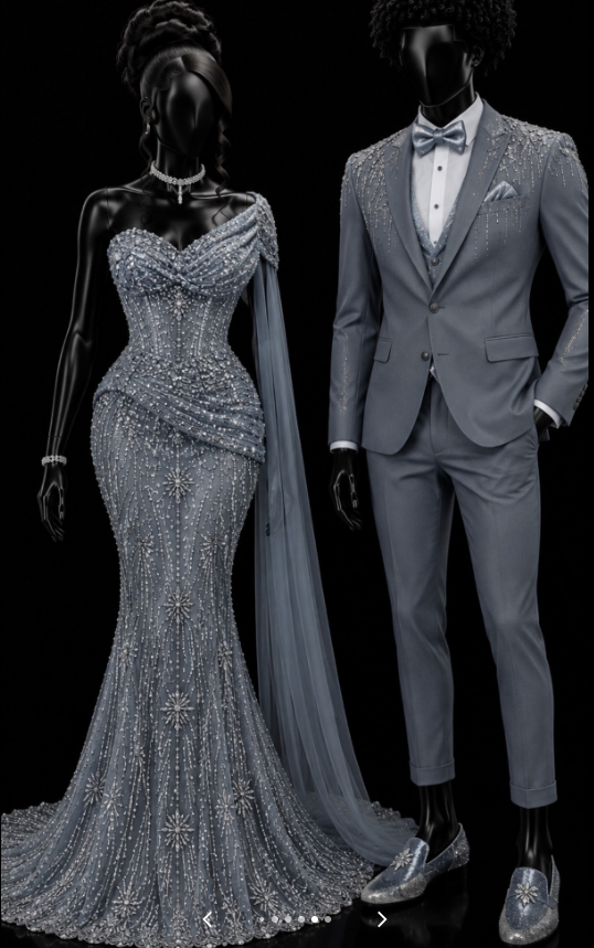Robe de bal vintage bleu gris, robe de soirée longue sirène en tulle perlé DP08227