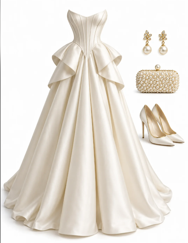 Robe de bal blanche chic en satin, coupe trapèze, robe de soirée longue DP08232
