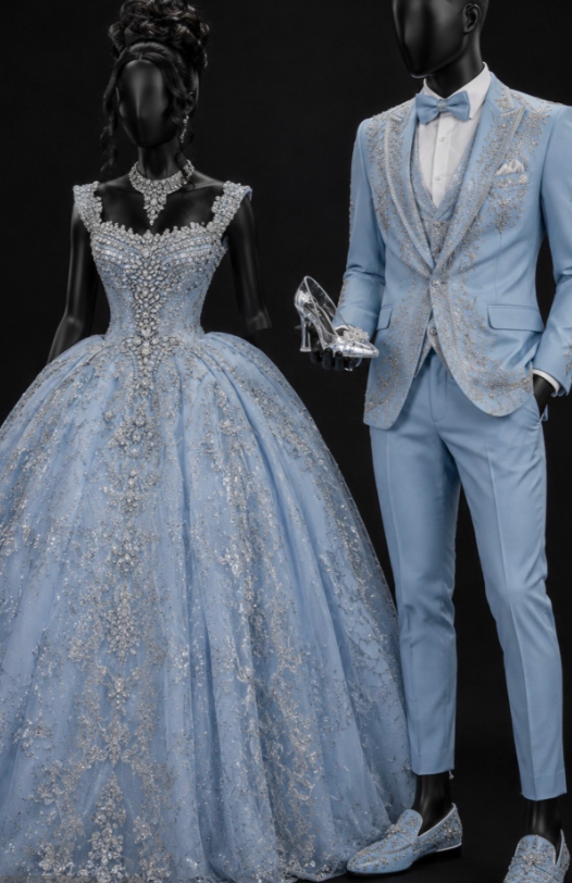 Robe de bal bleue chic coupe trapèze en tulle à appliqués robe de soirée longue DP08233