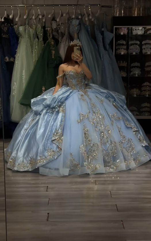 Magnifique robe de bal bleu pour 16 ans, avec appliqués et tulle, robe de quinceañera DP08245