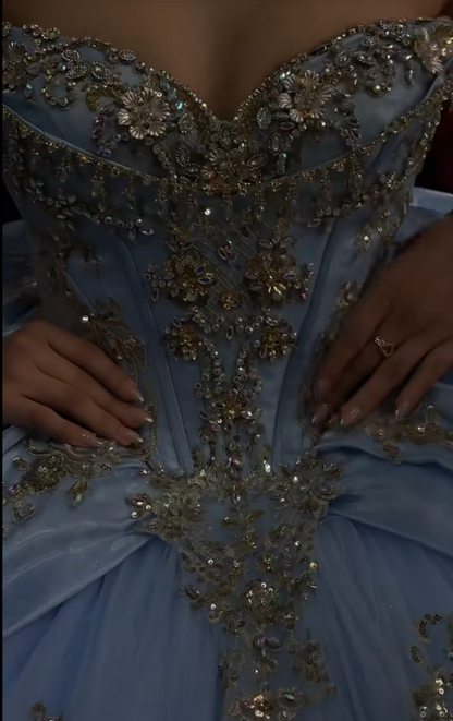 Magnifique robe de bal bleu pour 16 ans, avec appliqués et tulle, robe de quinceañera DP08245