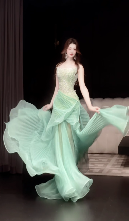 Robe de bal chic verte, robe de soirée longue fourreau en tulle DP08248