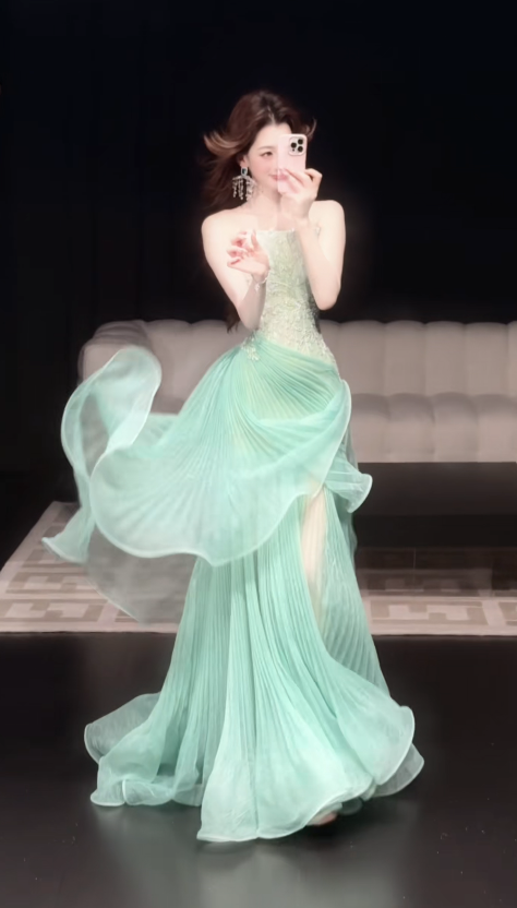 Robe de bal chic verte, robe de soirée longue fourreau en tulle DP08248