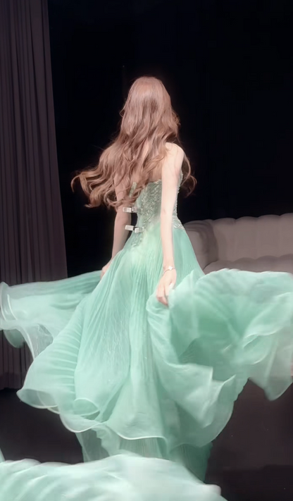 Robe de bal chic verte, robe de soirée longue fourreau en tulle DP08248