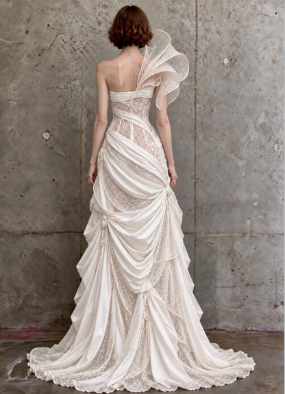 Robe de mariée blanche glamour fourreau en satin robe de mariée longue DP08249