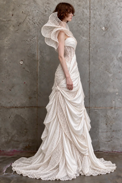 Robe de mariée blanche glamour fourreau en satin robe de mariée longue DP08249