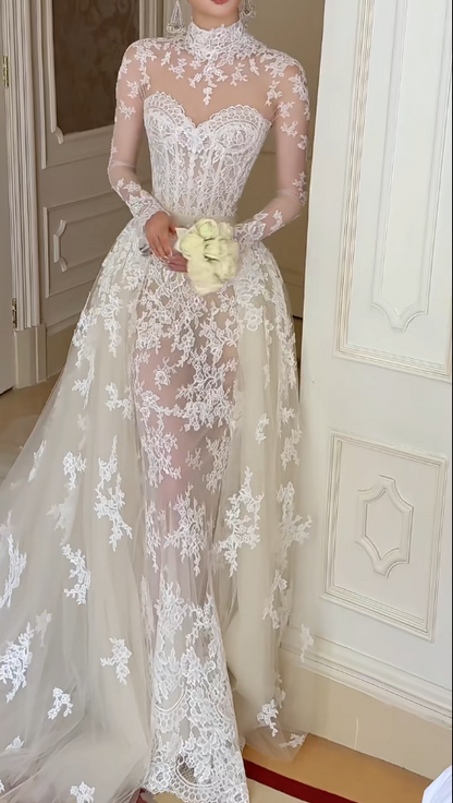 Robe de mariée blanche glamour fourreau en dentelle longue DP08251