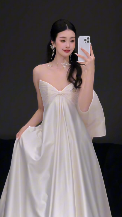 Glam White Brautkleid A-Linie Satin langes Hochzeitskleid DP08253