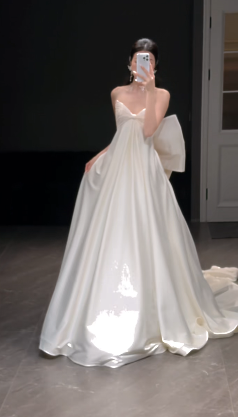 Glam White Brautkleid A-Linie Satin langes Hochzeitskleid DP08253