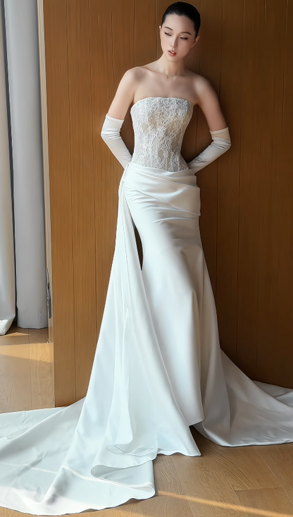 Robe de mariée blanche glamour fourreau en satin robe de mariée longue DP08254