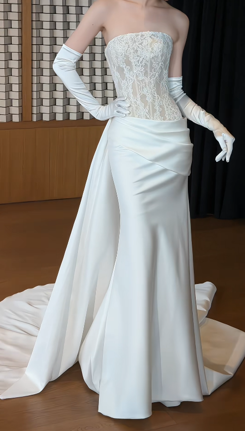 Robe de mariée blanche glamour fourreau en satin robe de mariée longue DP08254
