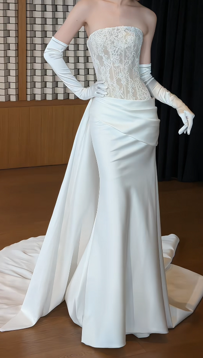 Robe de mariée blanche glamour fourreau en satin robe de mariée longue DP08254