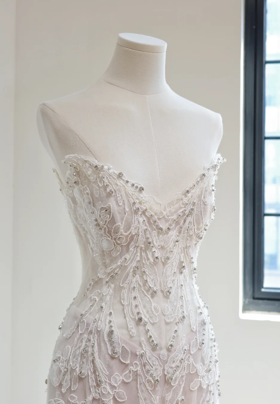 Robe de mariée blanche glamour sirène en tulle perlé robe de mariage longue DP08255