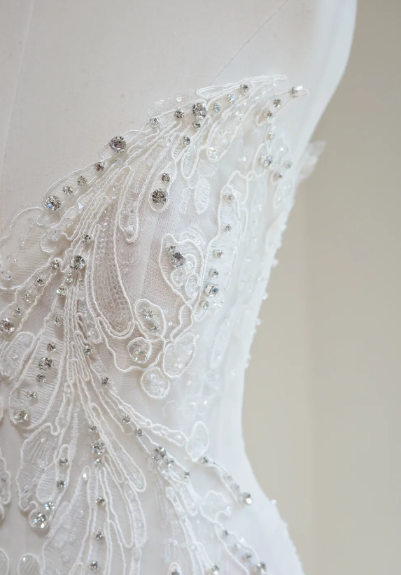 Robe de mariée blanche glamour sirène en tulle perlé robe de mariage longue DP08255