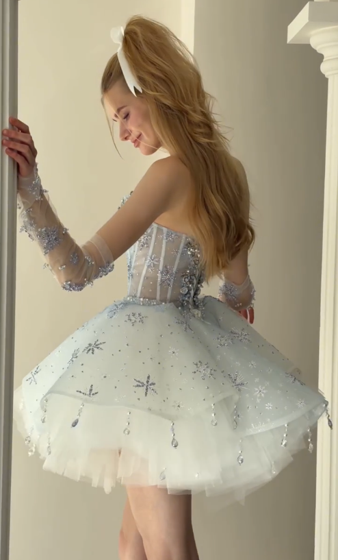 Cute Blue Short Prom Dress A-Line Tulle Birthday Party Dress DP08257