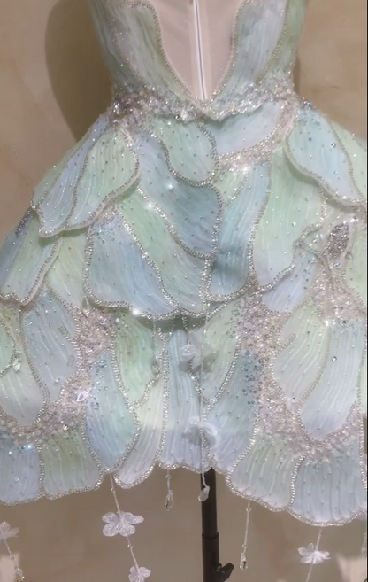 Niedliches kurzes grünes Ballkleid, A-Linie, Tüll, Geburtstagskleid DP08258