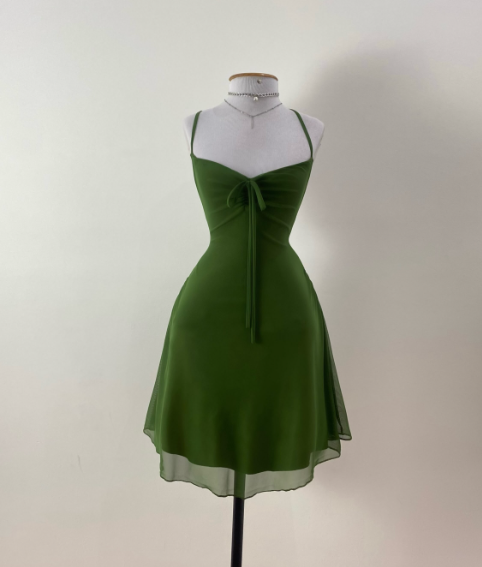 Cute Green Short Prom Dress Sheath Chiffon Birthday Party Dress DP08262