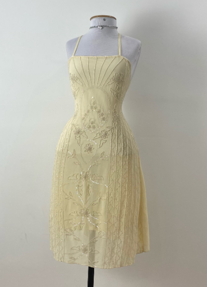 Cute Yellow Short Prom Dress Sheath Beaded Chiffon Birthday Party Dress DP08263