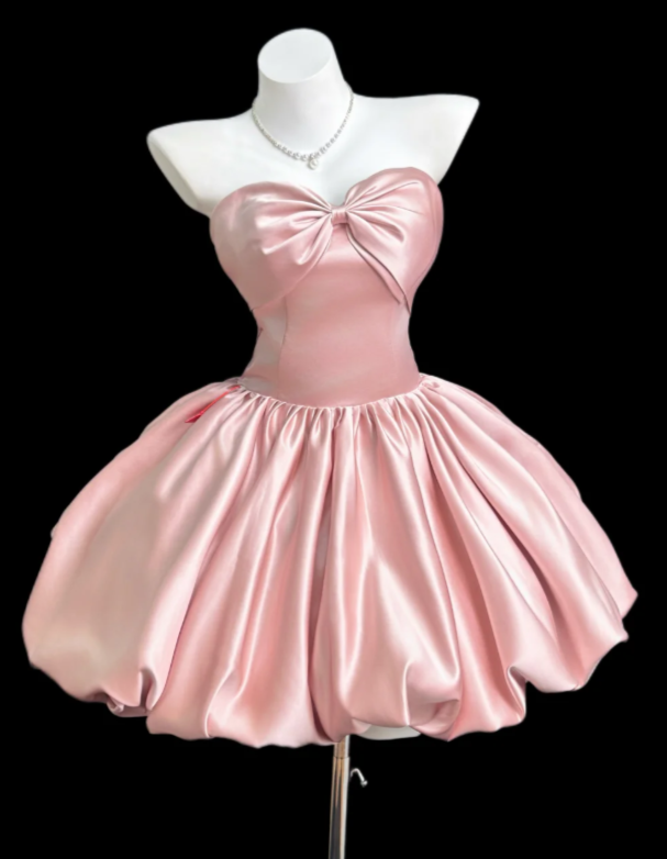 Niedliches kurzes rosa Abschlussballkleid, A-Linie, Satin, Geburtstagskleid DP08269
