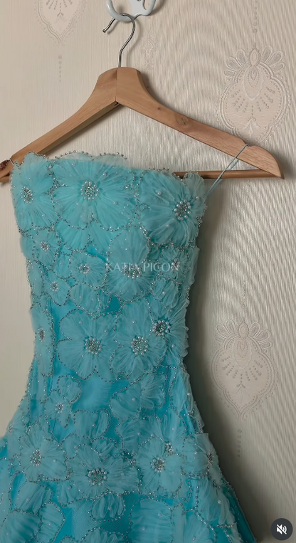 Niedliches kurzes blaues Ballkleid, Etui-Kleid aus Tüll mit Pailletten, Geburtstagskleid DP08270