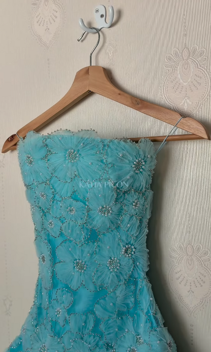 Niedliches kurzes blaues Ballkleid, Etui-Kleid aus Tüll mit Pailletten, Geburtstagskleid DP08270