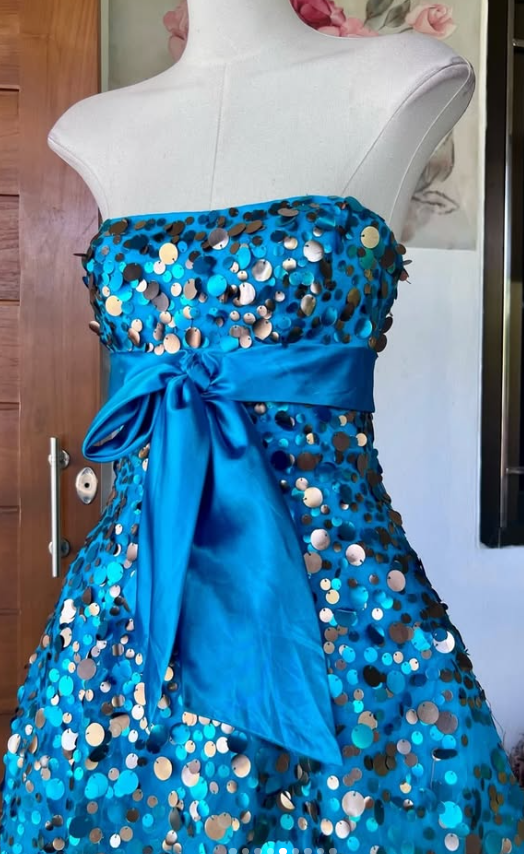Cute Blue Short Prom Dress A-Line Satin Sequins Birthday Party Dress DP08272