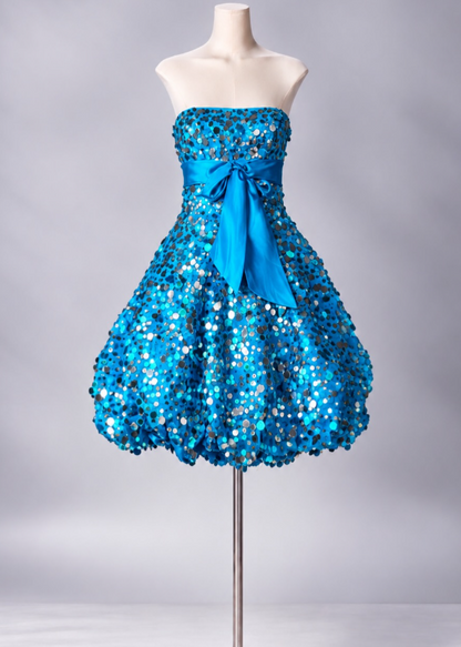 Cute Blue Short Prom Dress A-Line Satin Sequins Birthday Party Dress DP08272