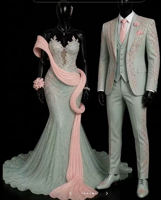 Robe de bal verte tendance en tulle sirène, robe de soirée longue DP08275