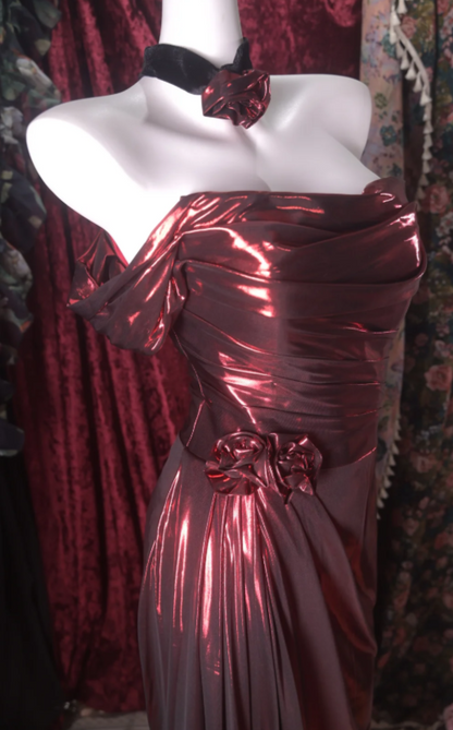 Jolie robe de bal bordeaux, robe de soirée longue fourreau en satin DP08278