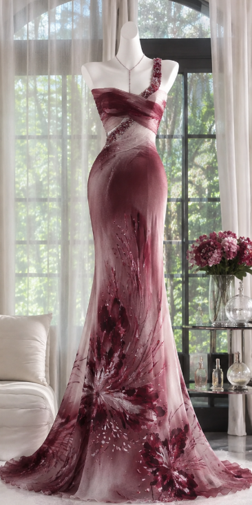 Jolie robe de bal bordeaux, robe de soirée longue fourreau en mousseline DP08280