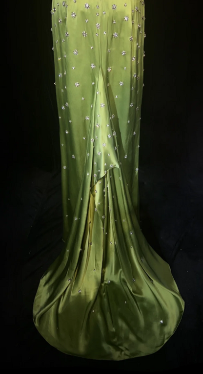 Pretty Green Prom Dress Sheath Satin Beaded Long Evening Dress DP08287