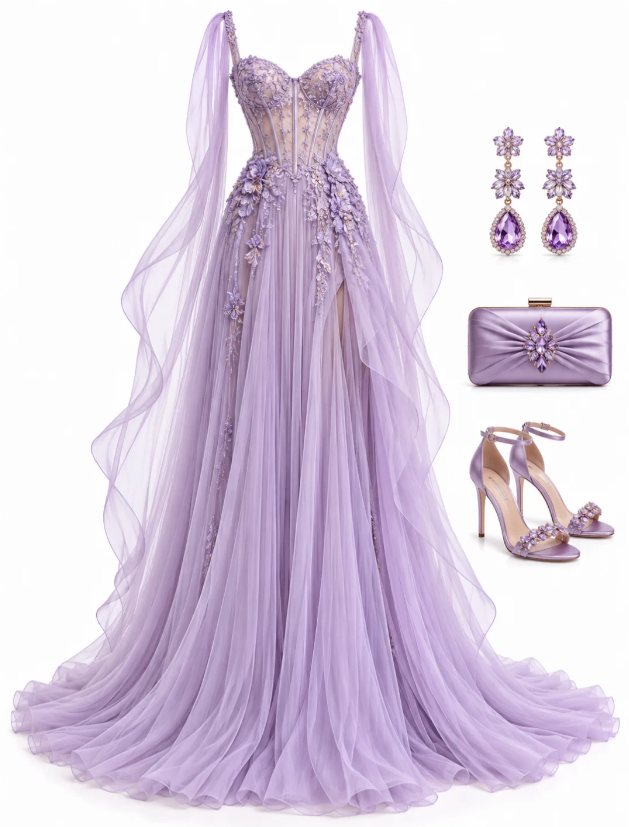 Jolie robe de bal violette en tulle, coupe trapèze, robe de soirée longue DP08296