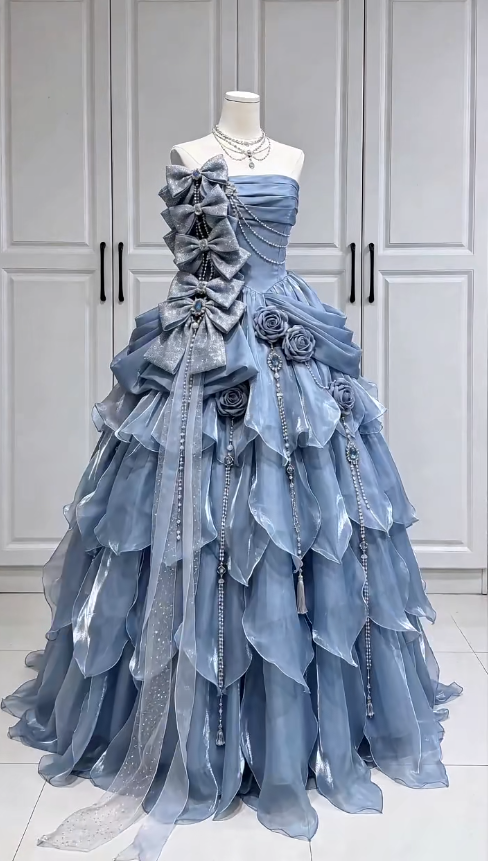 Pretty Blue Prom Dress A-Line Satin Long Evening Dress DP08297