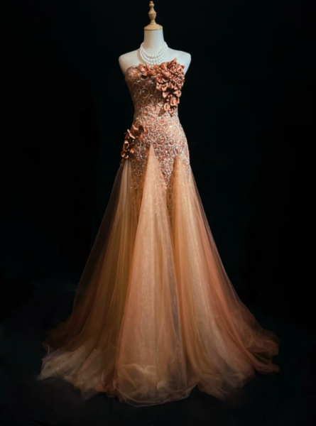 Jolie robe de bal orange fourreau en tulle, robe de soirée longue DP08298