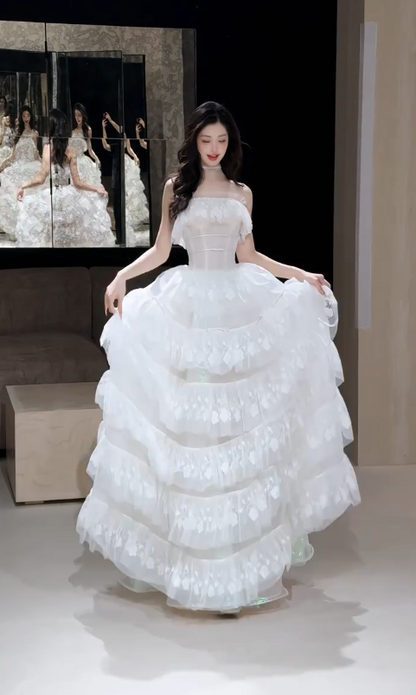 Glam A-Line Lace Long Wedding Dress White Bridal Gown DP08303