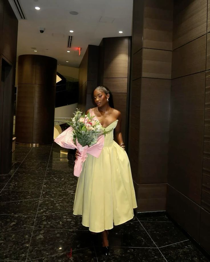 Cute Ball Gown Yellow Satin Long Birthday Dress Prom Dress Baddie Summer Birthday Outfit DP1012