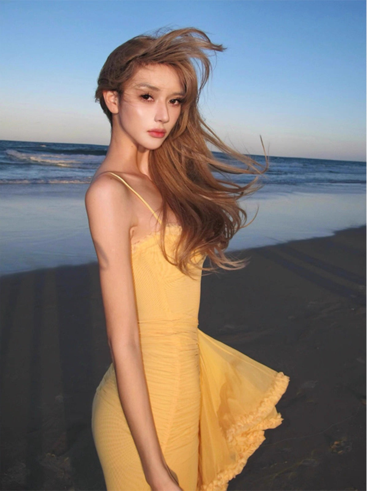 Sexy High Low Spaghetti Straps Yellow Long Birthday Dress Prom Dress Baddie Summer Birthday Outfit DP1024