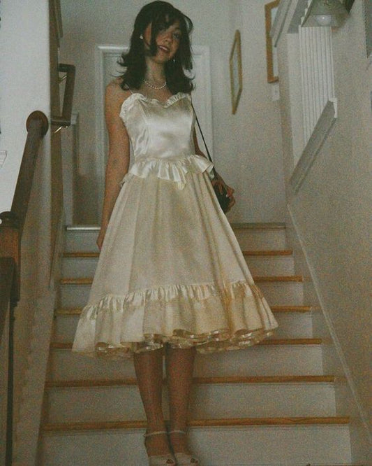 Vintage A line Spaghetti Straps Champagne Summer 20th Birthday Dress Hoco Dress Birthday Outfit 18th Birthday Knee Length Party Dresses DP1164