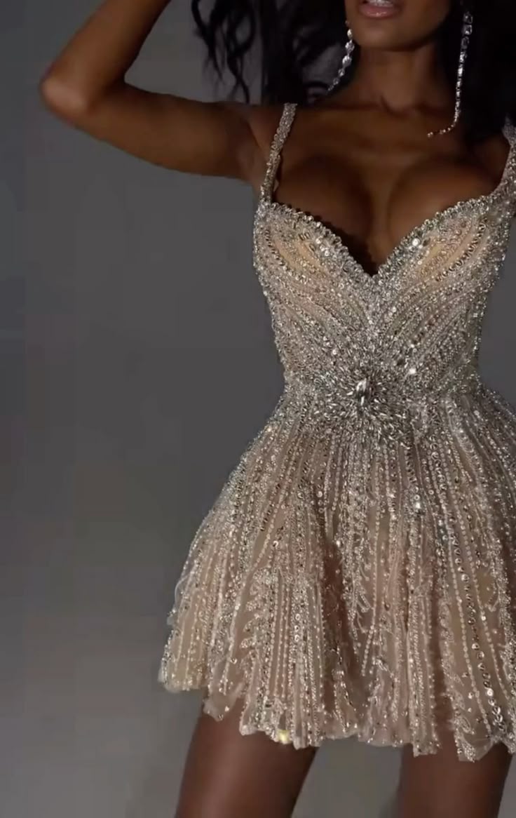 Sexy Ball Gown Straps Champagne Sequin Short Summer 20th Birthday Dress Hoco Dress Birthday Outfit 18th Birthday Mini Party Dresses DP1169