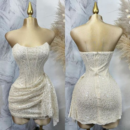Sexy Sheath Strapless Sequin Short Summer 20th Birthday Dress Hoco Dress Birthday Outfit 18th Birthday Mini Party Dresses DP1175
