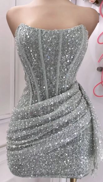 Sexy Sheath Strapless Sequin Short Summer 20th Birthday Dress Hoco Dress Birthday Outfit 18th Birthday Mini Party Dresses DP1175