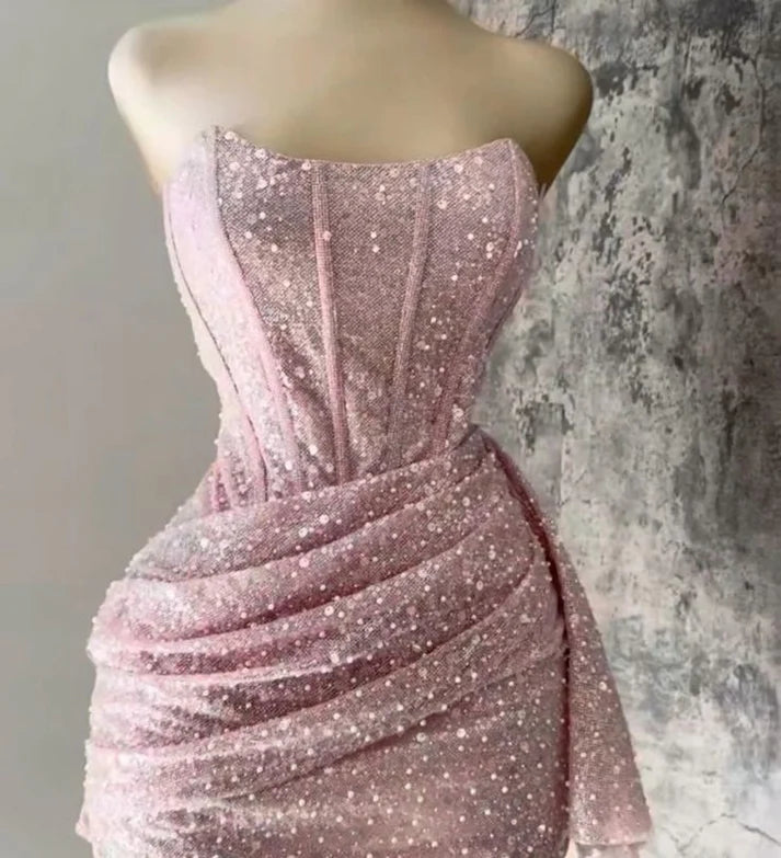Sexy Sheath Strapless Sequin Short Summer 20th Birthday Dress Hoco Dress Birthday Outfit 18th Birthday Mini Party Dresses DP1175