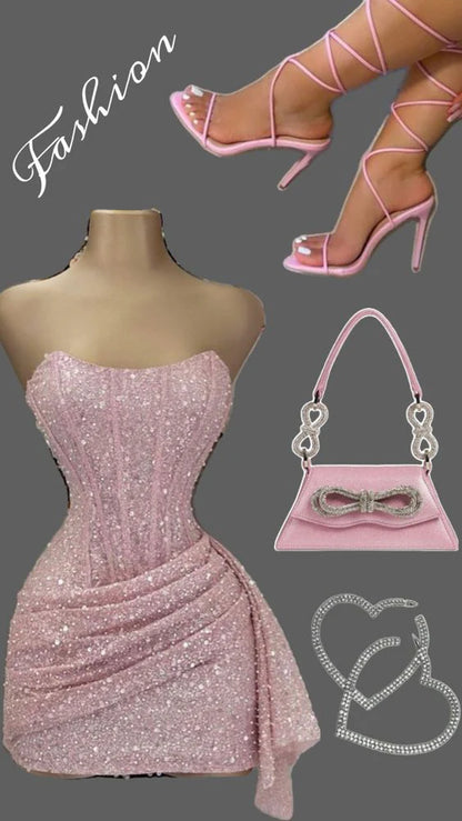 Sexy Sheath Strapless Sequin Short Summer 20th Birthday Dress Hoco Dress Birthday Outfit 18th Birthday Mini Party Dresses DP1175