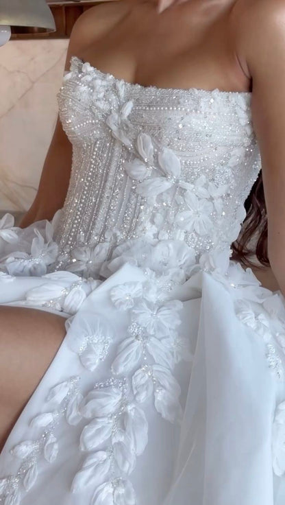 Ethereal Wedding Dress Ball Gown Strapless Lace White Wedding Dresses Corset Bridal Gowns DP1178
