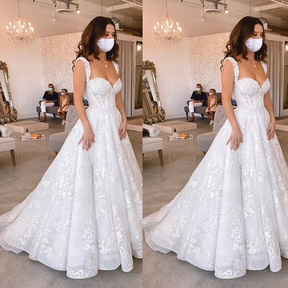 Romantic Bridal Gown Ball Gown Sweetheart White Lace Wedding Dresses Minimalist Bridal Gowns DP1189