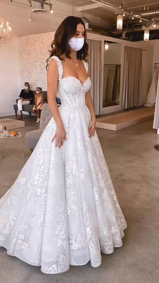 Romantisches Brautkleid Ballkleid Sweetheart Weiße Spitze Brautkleider Minimalistische Brautkleider DP1189