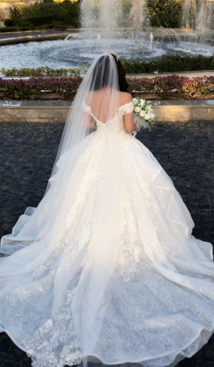 Vintage Bridal Gown Ball Gown Off The Shoulder White Lace Wedding Dresses Minimalist Bridal Gowns DP1191